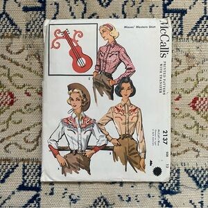 McCall's 2137 Misses’ Western Shirt Transfers Vintage Sewing Pattern 50s Bust 32
